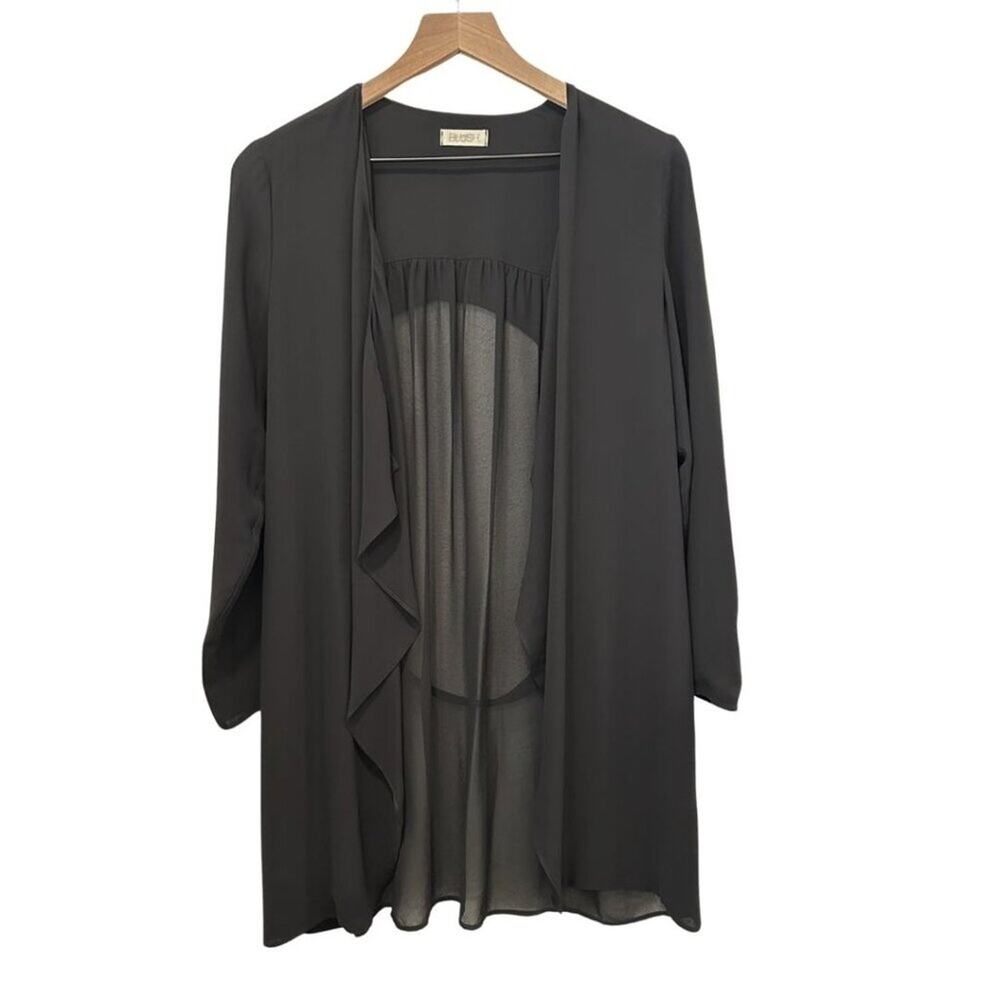 Blush Long Sleeve Sheer Open Kimono Black Small